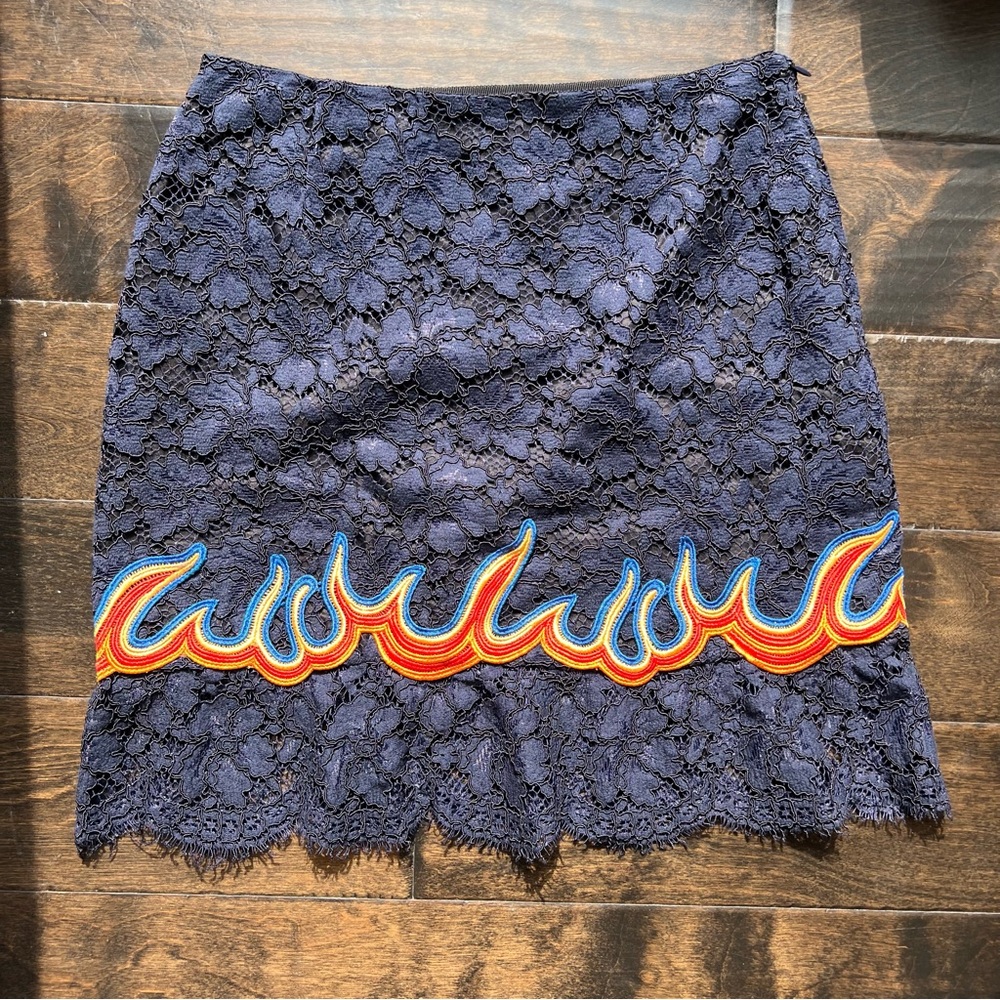 Sandro Lace and Flame Blue Skirt Size 2